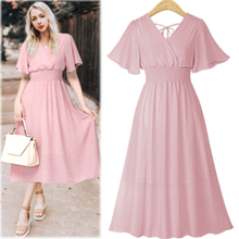 Load image into Gallery viewer, Chiffon V Neck Short Sleeve Summer Beach Dress