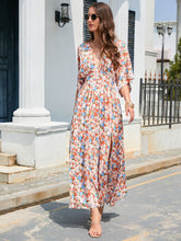 Load image into Gallery viewer, Sexy deep V-neck small florals cinched waist maxi dress resort-inspired dress