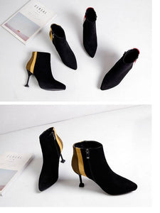 Color matching pointed high heel Martin boots