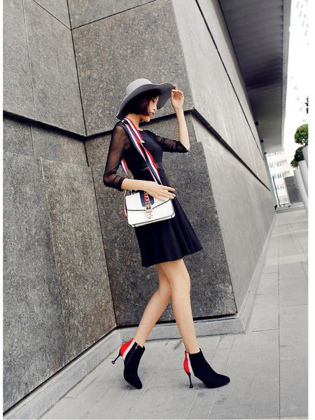 Color matching pointed high heel Martin boots