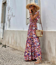 Load image into Gallery viewer, Summer casual women&#39;s print maxi dress sleeveless V-neck swing dress