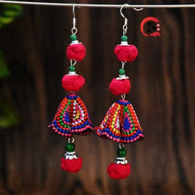 Load image into Gallery viewer, New handmade women&#39;s earrings ethnic style original Joker fabric colored ball embroidered earrings