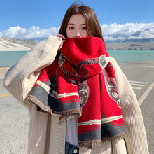 Load image into Gallery viewer, Red Scarf Women&#39;s Winter New Versatile Cashmere High-end Sense Fashion Dual-purpose Shawl Thickened Neck