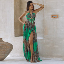 Load image into Gallery viewer, Sexy leopard print backless dress chiffon pendulum bohemian long dress