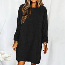Load image into Gallery viewer, New autumn and winter solid color comfortable plush long sleeve round neck loose dress