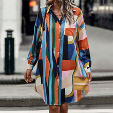 Load image into Gallery viewer, New fashion women's color-block lapel temperament mid-length shirt dress