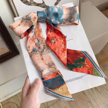 Load image into Gallery viewer, silk scarf long silk scarf braided hair tied bag with gift spinning literature and art