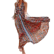 Load image into Gallery viewer, Printed neck V-neck Bohemian dress
