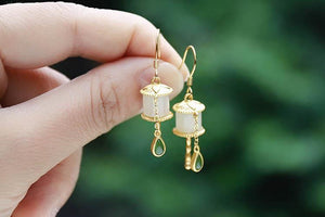 Prayer Wheel Earrings Silver Tassel Jasper Earrings Earrings Ethnic Style