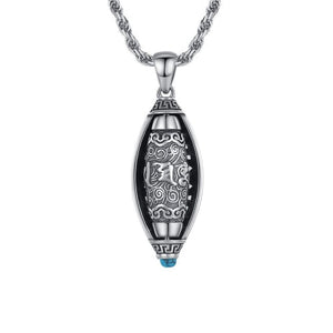 S925 Sterling Silver Lucky Transfer Six Words Turquoise Nine Eyes Beads Pendant Necklace