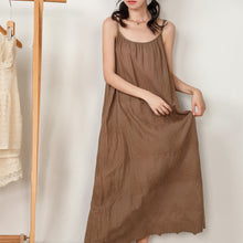 Load image into Gallery viewer, Solid color dress embroidered loose waist suspender bottom cotton linen maxi skirt