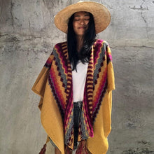 Load image into Gallery viewer, Striped sweater shawl sleeveless knit cape over women&#39;s thick blanket coat