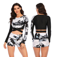 Load image into Gallery viewer, Split long-sleeve edsurf suit sunscreen women's swimsuit hot spring diving suit sexy swimsuit Oni flower 2209