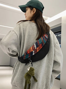 Women's crossbody bag, waist bag, ethnic style canvas chest bag casual shoulder bag
