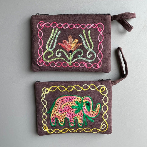 Nepali Hand-embroidered Suede Ethnic Style Mini Coin Purse Pocket Card Bag Short Fabric Coin Bag