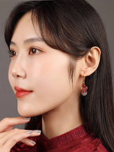 Load image into Gallery viewer, Red earrings antique rabbit earrings with cheongsam retro sterling silver ethnic earrings
