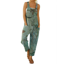 Load image into Gallery viewer, Summer Abstract printing loose cotton linen suspender button suspender Jumpsuit