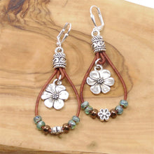 Load image into Gallery viewer, Bohemian leather rope floral earrings simple earrings