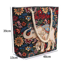 Load image into Gallery viewer, Ethno-style black flower elephant double-sided jacquard embroidery with gold wire canvas chain tote shoulder bag