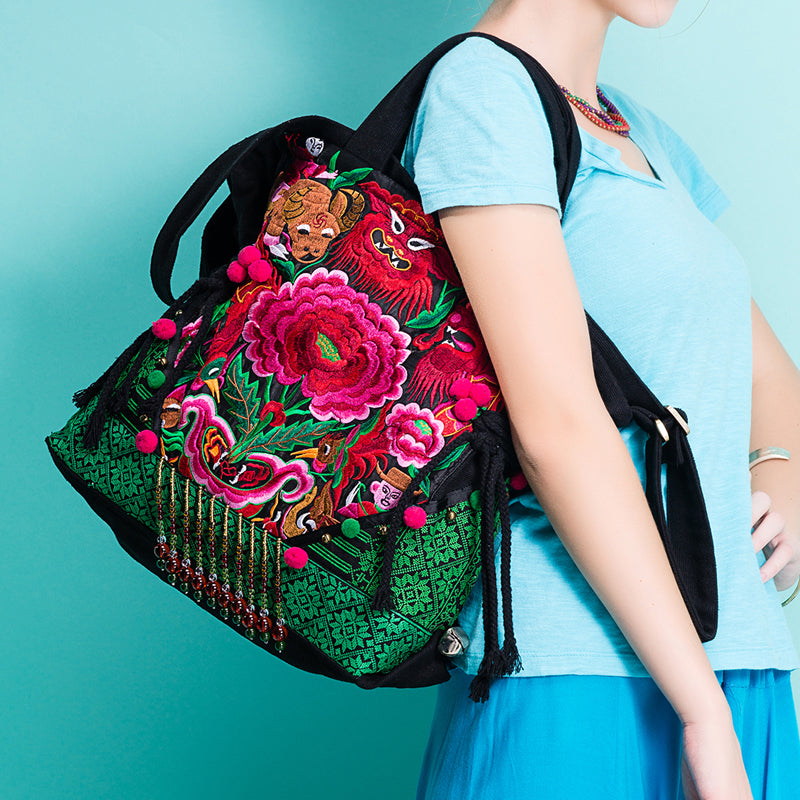 Original Ethnic Style, Retro, National Fashion, National Style, Embroidered Single Shoulder Messenger Bag, Travel Leisure Handbag, Canvas Bag