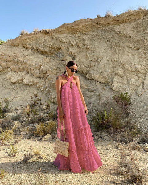 Fashion Hanging Neck Three-dimensional Flower Mop Cake Dress