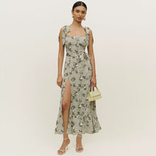 Load image into Gallery viewer, Stylish women's suspenders lace-up bandeau split split floral dress with elegant temperament with belt