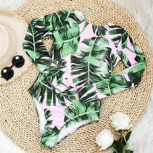 Long Sleeve Printed One Piece Swimsuit Triangle One Piece Surf Suit