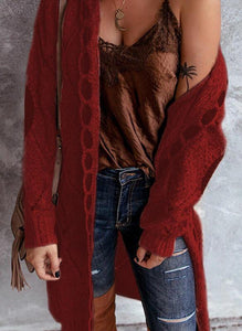 Sweater cardigan women's long-sleeved mid-length sweater coat