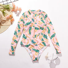 Load image into Gallery viewer, Women&#39;s One Piece Long Sleeve Surfwear Multicolor Print Zip Swimsuit