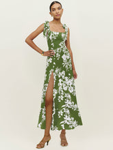 Load image into Gallery viewer, Stylish women's suspenders lace-up bandeau split split floral dress with elegant temperament with belt
