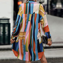 Load image into Gallery viewer, New fashion women's color-block lapel temperament mid-length shirt dress