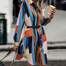 Load image into Gallery viewer, New fashion women's color-block lapel temperament mid-length shirt dress
