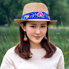 Load image into Gallery viewer, National style Embroidered Hat Straw Hat Sun-proof Visor Big Brim Summer Days Ladies National hat