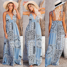 Load image into Gallery viewer, Women's vintage resort literary print slip backless midi dress