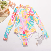 Load image into Gallery viewer, Women&#39;s One Piece Long Sleeve Surfwear Multicolor Print Zip Swimsuit