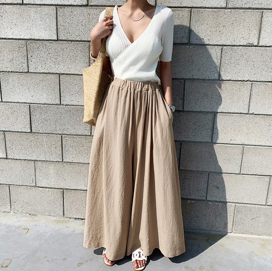 Chic Style Summer Women's Fashion Solid Color Linen Wide-leg Pants Casual Pants Pants Women's Pants Casual Pants