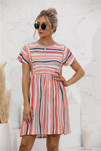 Load image into Gallery viewer, striped-print paneled crew-neck dress