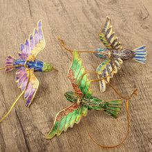 Load image into Gallery viewer, Cloisonne Copper Bodied Kingfisher Hummingbird Pendant Filigree Christmas Tree Pendant Collection