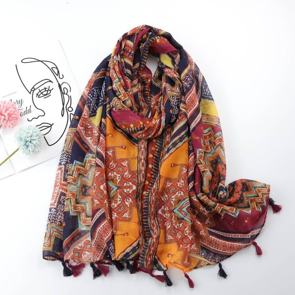 Spring and summer national totem printing long scarf encryption Bali yarn scarf ladies travel sunscreen towel