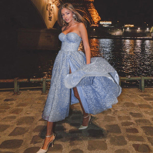 Sexy high slit puffy princess dress
