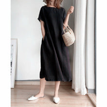 Load image into Gallery viewer, Cotton and linen solid color plus size dress women&#39;s summer loose Japanese mid-length skirt women