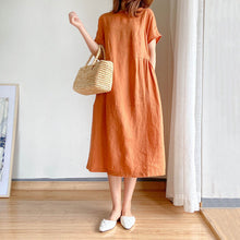 Load image into Gallery viewer, Cotton and linen solid color plus size dress women&#39;s summer loose Japanese mid-length skirt women