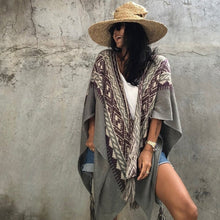 Load image into Gallery viewer, Striped sweater shawl sleeveless knit cape over women&#39;s thick blanket coat