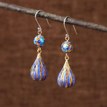 Load image into Gallery viewer, Cloisonne Blue Earrings High-grade Female Antique Sterling Silver Earrings