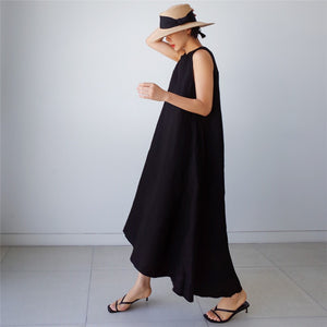 New Loose Mid-length Casual Sleeveless Linen A-line Fishtail Dress