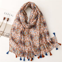 Load image into Gallery viewer, Vintage ethnic style cotton linen scarf women's geometric floral fringe shawl woman