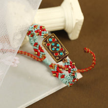 Load image into Gallery viewer, Tibetan ethnic style Nepalese beads hand string retro diagonal knot colorful rope pure hand woven bracelet