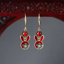 Load image into Gallery viewer, Red earrings antique rabbit earrings with cheongsam retro sterling silver ethnic earrings