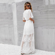 Load image into Gallery viewer, Lace dress sexy V-neck embroidered solid color maxi dress