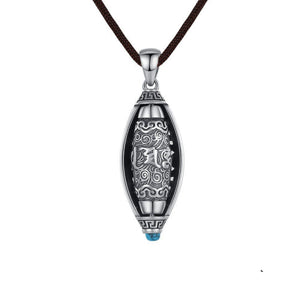 S925 Sterling Silver Lucky Transfer Six Words Turquoise Nine Eyes Beads Pendant Necklace